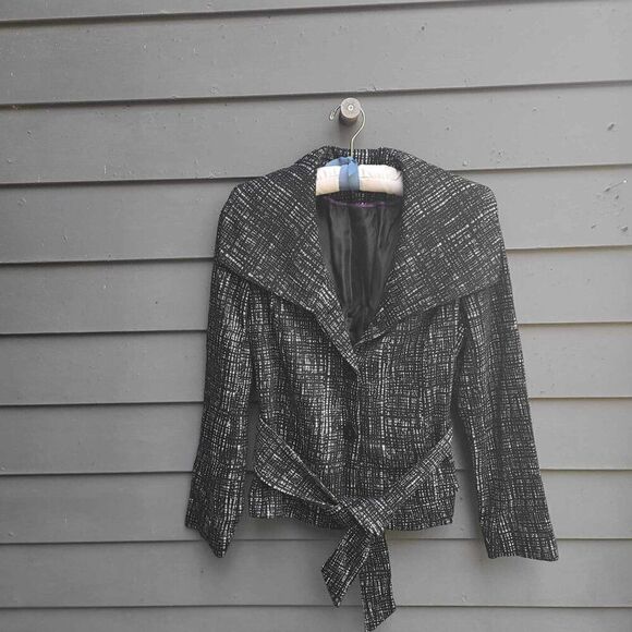 Willi Smith Black White Wing Collar Jacket Ties at Waist size Medium - Picture 11 of 11